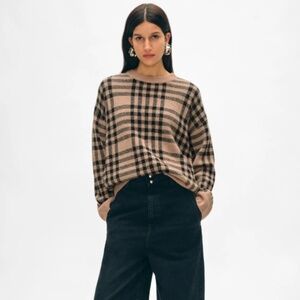 WHITE + WARREN Cashmere Plaid Crewneck